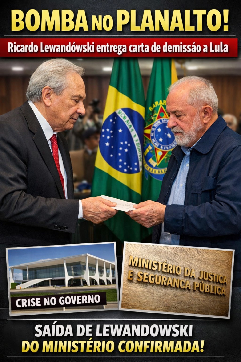 BOMBA NO PLANALTO: Ricardo Lewandowski entrega carta de demissão ao Presidente Lula
