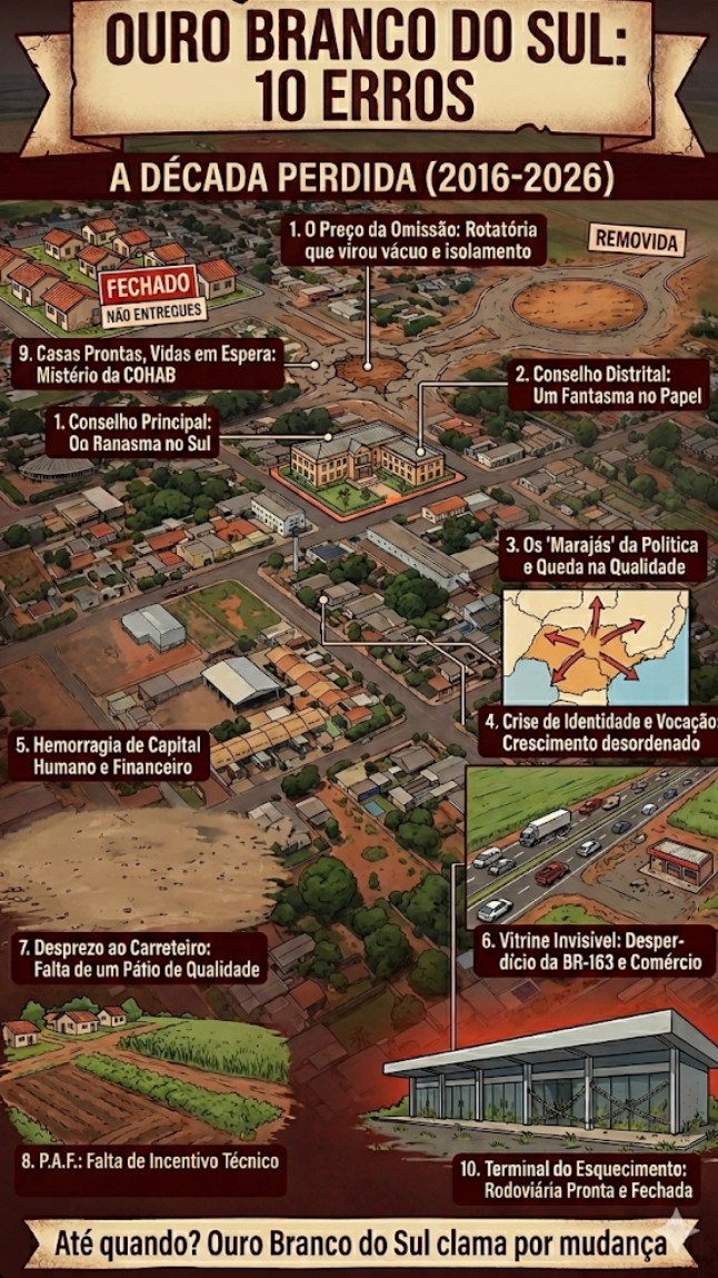 2016–2026: A Década Perdida de Ouro Branco do Sul.                                           10 pontos que explicam por que o futuro do nosso distrito ficou estacionado.