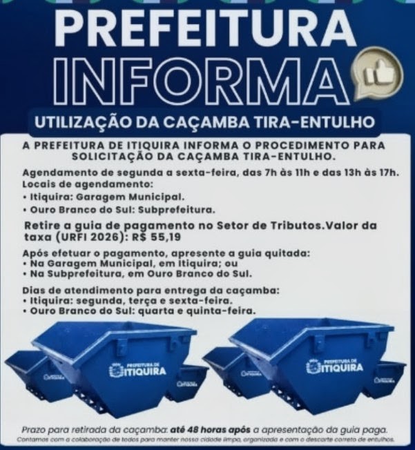 PREFEITURA ANUNCIA COBRANÇA PARA USO DE CAÇAMBA E POPULAÇÃO QUESTIONA VALOR E FISCALIZAÇÃO