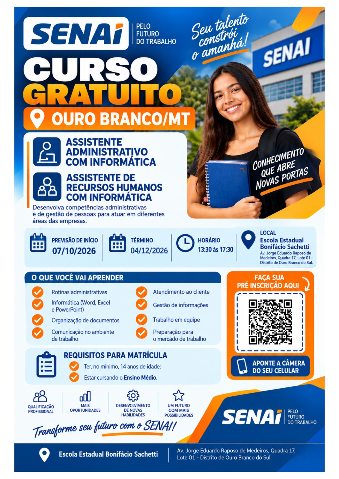 SENAI inicia hoje curso gratuito de qualificação em Ouro Branco do Sul